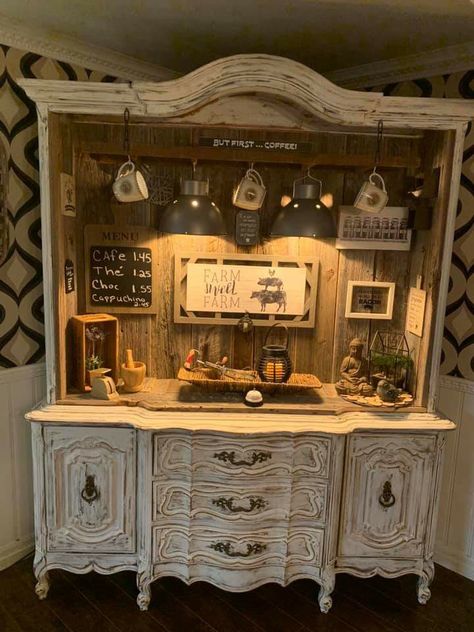 Diy Coffee Bar, Farmhouse Coffee Bar, Coffee Bar Design, Home Coffee Stations, Coffee Bars In Kitchen, Coffee Nook, Home Coffee Bar, Coffee Bar Home, Diy Furniture Renovation