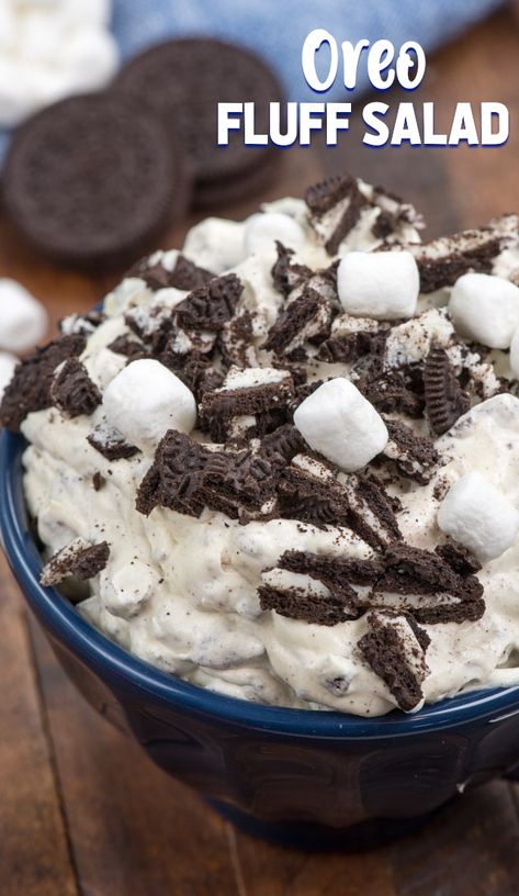 Easy Oreo Fluff Salad Oreo Fluff Salad, Cookie Salad, Fluff Salad Recipes, Watergate Salad, Oreo Fluff, Fluff Salad, Fluff Recipe, Fluff Desserts, Sugar Free Pudding