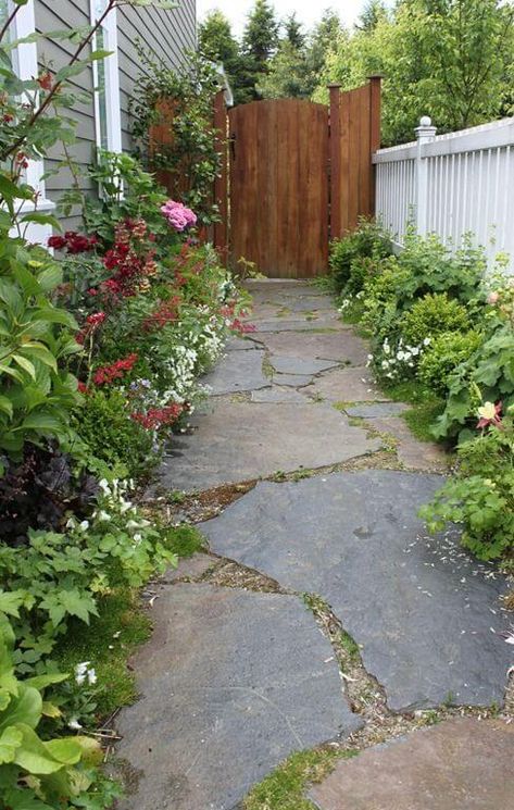 Front Yard Walkway, Flagstone Path, Walkway Landscaping, Side Yard Landscaping, Pathway Landscaping, Garden Stepping Stones, Garden Walkway, Stone Path, Garden Pathway