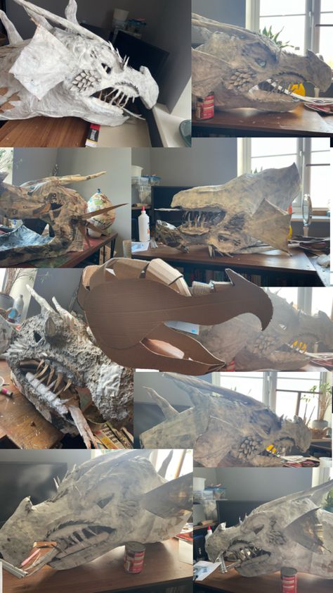 Cardboard l, detailed, cheap way to make a prop! Maleficent Dragon, Cardboard Crafts Diy, Dragon Crafts, Cardboard Sculpture, Dragon Head, Cardboard Crafts, Maleficent, Art Portfolio, Paper Mache