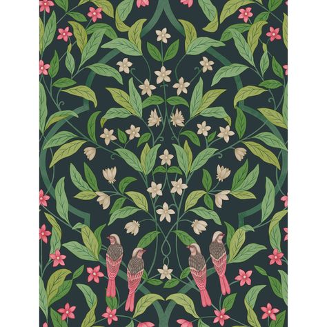 Jasmine & Serin Symphony - Rose/Grn/Viridian | Kravet Lee Jofa Wallpaper, Wallpaper Warehouse, Cole And Son Wallpaper, Subtle Ombre, Mind The Gap, Bird Wallpaper, Botanical Wallpaper, Bird Perch, Fabric Houses