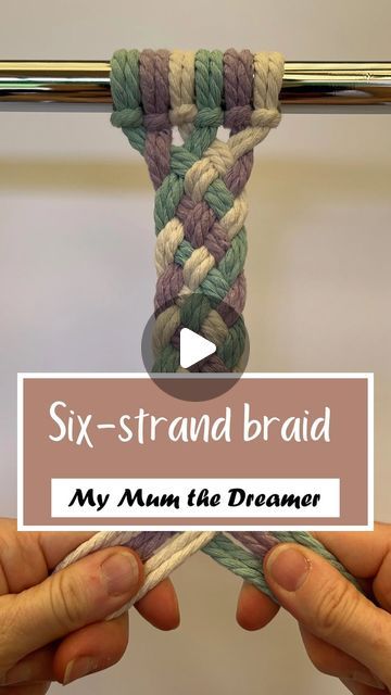 Michelle | Macrame Trainer & Creator on Instagram: "I‘ve been writing a blog post on 6 macrame braid patterns and I just wasn’t 💯% happy with the photos…

So today I re-filmed it with double cords and it looks SO. MUCH. BETTER.

So the blog post is pretty much ready to be published now it has better photos to go with it 🙌

Those of you who are on my email list will receive an email with the link to the post when it comes out 😊

If you want to get onto my email list, or just get the link to the 6 braids blog post let me know which option in the comments & I’ll DM you the link 😉

How to create a 6-strand braid:
1. Start with a multiple of 6 cords hanging down. In this case I have 6 cords folded in half with 2 strands hanging down from each; 12 hanging strands in total.
2. Cross the 2nd s 6 Strand Braid Bracelet, 12 Strand Braid, 6 Strand Macrame Pattern, 6 Strand Macrame, Macrame Braid Tutorials, Six Strand Braid, 6 Strand Braid, 6 Braids, 6 Strand Braids