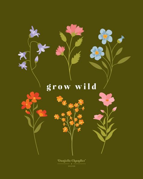 grow wild 🌼🌿🌷 Nature Pattern Illustration, Grow Illustration, Raining Flowers, Digital Art Nature, Graphic Design Portfolio Book, Wildflower Illustration, Spring Drawing, Floral Quotes, Bloom And Wild