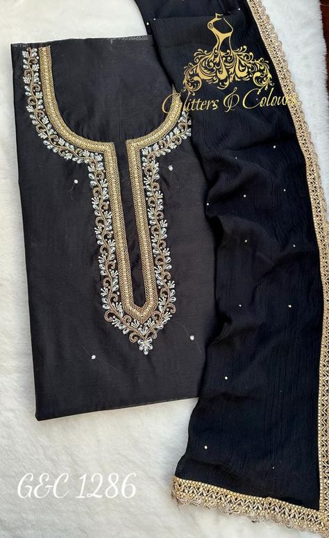 Shirt - pure chanderi shirt with beautiful cutdana and thread embroidery on neck Dupatta - pure chiffon dupatta with beatiful gota lace on borders Bottom - shantoon bottom Ships In: 2-3 Days Embroidery Suit, Group 2, Pure Chiffon, Embroidery Neck Designs, Chiffon Dupatta, Batik Dress, Thread Embroidery, Embroidery Suits, Stylish Dress Designs