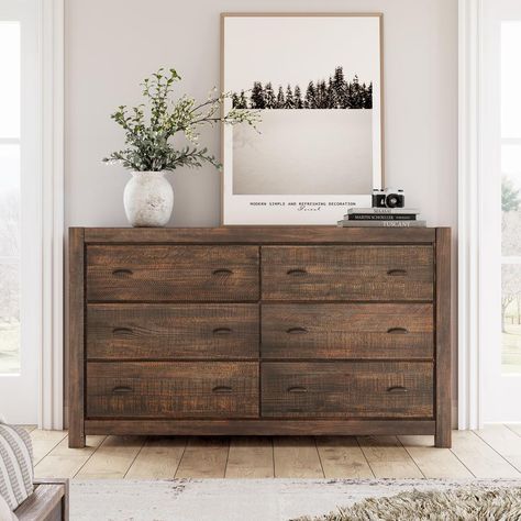 Dark Wood Dresser, Solid Wood Dresser, Gorgeous Bedrooms, King Bedroom Sets, Solid Wood Bed, Wood Dresser, Dresser Decor, 6 Drawer Dresser, Wood Beds