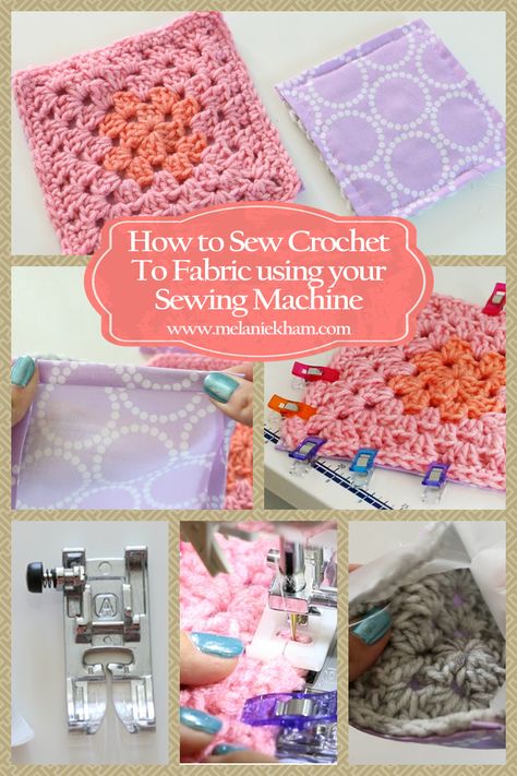 How to sew fabric to crochet using your sewing machine Sew Fabric To Crochet, Sewing Fabric Onto Crochet, Sewing Crochet To Fabric, Sewing Fabric To Crochet, Crochet Sewing Machine, How To Sew Fabric To Crochet, Lee Rodriguez, Sewing Stitches By Hand, Crocheting Tips