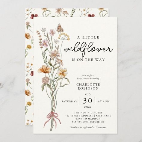 Wildflower Is On The Way, Bebe Shower, Budget Baby Shower, Blue Baby Shower Invitations, Garden Baby Showers, Wildflower Baby Shower, Boho Baby Shower Invitations, Summer Baby Shower