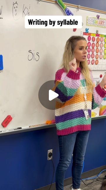 Lisa Elaine Peters on Instagram: "Writing by syllable! 

Sweater @shopimpressions 

#scienceofreadinginstruction #learntowrite #scienceofreading #sor #teachingontiktok #teachingideas #mappingwords #blending #segmentingsounds #reading #tpt #tptseller #tptresources #syllables 
#phonics #teacheractivities #kindergarten #kinderclassroom #firstgrade #writingskills  #studentlearning #futureteacher #smallgroup #smallgroupinstruction #homeschool #homeschooling #readingactivities #learntoread #tactilelearning" Syllables Activities Kindergarten, Ufli Foundations Kindergarten, 2024 Writing, Syllables Kindergarten, Teaching Syllables, Phonics Interventions, Syllables Activities, Farmhouse Classroom, Kindergarten Phonics