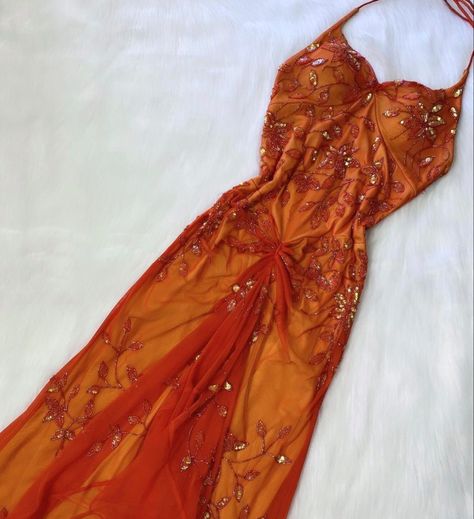 Orange Summer Dress, Orange Prom Dresses, Maxi Halter Dress, Prom Dress Inspo, Matric Dance, Whimsical Dress, Dream Dresses, Prom Dress Inspiration, Grade 8