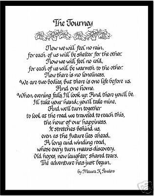 Find many great new & used options and get the best deals for THE JOURNEY Calligraphy Print - Great gift for Wedding at the best online prices at eBay! Free shipping for many products! Fun Wedding Readings, Prison Quotes, Wedding Phrases, Small Private Wedding, Vow Examples, Handfasting Ceremony, Wedding Vows To Husband, White Wedding Ring, Certificate Format