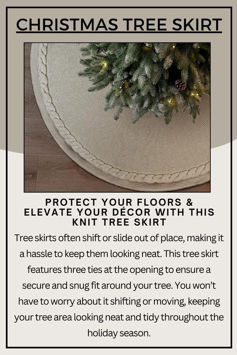 Tree skirts often shift or slide out of place, making it a hassle to keep them looking neat. This tree skirt features three ties at the opening to ensure a secure and snug fit around your tree. You won’t have to worry about it shifting or moving, keeping your tree area looking neat and tidy

#ChristmasTreeSkirt #BohoChristmas #NeutralChristmasDecor #CozyChristmas  #HolidayDecor #ChristmasVibes #BohoDecor #NeutralHolidayDecor #ChristmasTreeDecor #FarmhouseChristmas #WinterDecor #ChristmasInspo Boho Tree Skirt, Neutral Boho Christmas, Knit Tree Skirt, Knit Tree, Christmas Tree Rug, Tree Rug, Neutral Holiday Decor, Tree Skirt Christmas, Boho Tree