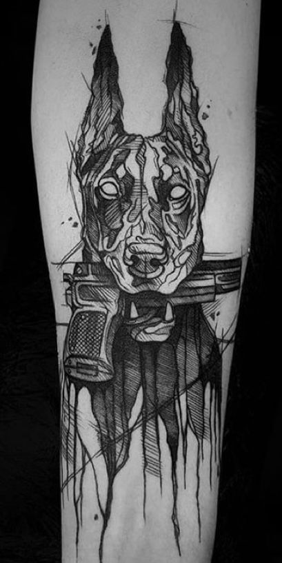 Really Bad Tattoos, Doberman Tattoo, Hunter Tattoo, Dog Skull, Crazy Tattoos, Tattoos For Dog Lovers, Gorgeous Tattoos, Bad Tattoos, Funny Tattoos