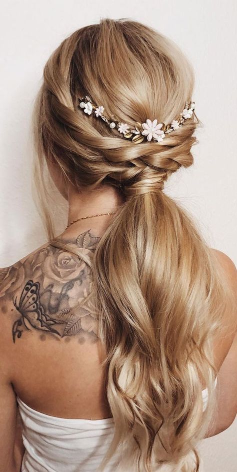 ponytail hairstyle, ponytail hairstyles, ponytail hairstyle with puff, unique ponytail hairstyle, braided ponytail hairstyle, braided ponytails, sleek braided ponytail Junior Bridesmaid Hairstyles Ponytail, Formal Low Ponytail With Braid, Party Pony Wedding Hair, Pony With Braid Wedding, Low Ponytail With Braid, Glam Ponytail Hairstyles Wedding, Bridesmaid Power Pony, Blonde Bridal Ponytail, Prom 2k23