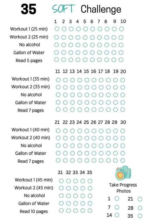 This listing is for a 35 Soft Challenge Tracker, 35 Soft Challenge, Fitness Journal, Self Improvement, Goal Setting Guide & Self Help, Workout Planner Exercise Digital Printable Download - Download your purchase instantly - No shipping fees WHO IS THIS LISTING FOR? For anyone looking for a progress tracker/printable to help them complete the modified 35 soft challenge BEFORE 75 hard challenge. The 35 Soft Challenge "Rules" include: 1. Two workouts per day. 2. No alcohol. 3. Take a progress pictu 35 Hard Challenge, 35 Soft Challenge, 75 Soft Challenge Christian Edition, 25 Soft Challenge, 75 Day Challenge Rules, 5-9 Before 9-5, 45 Hard Challenge, 100 Day Workout Challenge, 40 Day Challenge