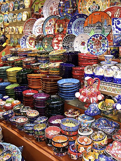 Turkish Market, Turkish Pottery, Kusadasi, Turkish Ceramics, Grand Bazaar, World Market, Plates And Bowls, Historical Sites, On Display