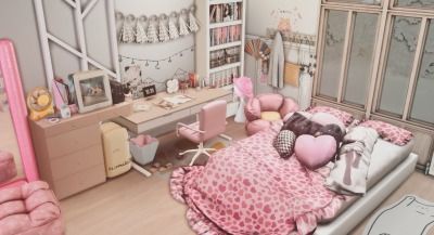 Sims 4 Cc Pink Bed, Sims 4 Room Cc Furniture, Sims 4 Cc Bedroom Furniture Ideas, Lounge Sims 4, Sims Room Cc, Sims Bedroom Cc, Sims 4 Kids Room Cc, Sims 4 Room Cc, Sims Bedroom