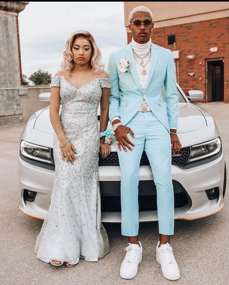 Light Blue Prom Suits, Groom Suit Summer, Matching Prom, Blue Prom Suit, Colored Suits, Prom Fits, Light Blue Prom, Homecoming Dresses Corset, Prom For Guys