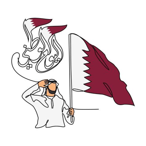 One continuous line drawing of Qatar National Day Vector Illustration on December 18th. Qatar National Day design in simple linear style illustration. Suitable for greeting card, poster and banner. Qatar National Day Design, Qatar Drawing, Qatar Poster, National Day Design, One Continuous Line Drawing, Qatar National Day, Card Poster, Continuous Line Drawing, Continuous Line