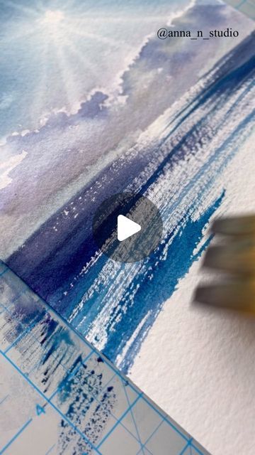 Watercolor Art Sea Ocean, Watercolor Painting Sea, Watercolor Art Videos, Sea Scapes Paintings, Watercolor Art Sea, Sea Watercolor Painting, Watercolor Seascapes, Ocean Scape, Watercolour Sea