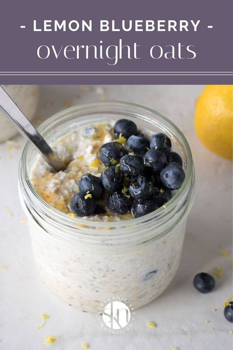 Made with rolled oats, fresh blueberries, and lemon zest, these lemon blueberry overnight oats are a flavor and fiber packed breakfast. Lemon Blueberry Overnight Oats, Basic Overnight Oats Recipe, Kay Nutrition, Blueberry Overnight Oats, Healthy Oatmeal Recipes, Packed Breakfast, Peanut Butter Granola, Overnight Oats Healthy, Overnight Oatmeal