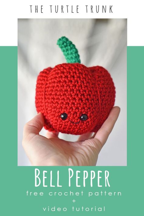 This Bell Peppr crocht pattern is perfcet for kids play food! This pattern works up quick and easy! Follow along with the free crochet pattern on my blog ro video tutorial on YouTube! Crochet Bell Pepper, Pepper Crochet, Crochet Farm, Kids Play Food, Yarn Projects Crochet, Crochet Bell, Easy Crochet Animals, Crochet Fruit, Crochet Dinosaur