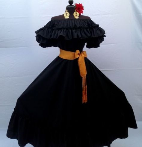 Mexican Fiesta 5 de Mayo Wedding Black Dress Off Shoulder 2 Piece w Medium Sash | eBay  (mxtraditions) Wedding Black Dress, Black Dress Off Shoulder, Mexican Clothing Style, Vestido Charro, Mexican Quinceanera Dresses, Damas Dresses, Traditional Mexican Dress, Wedding Dresses Long Sleeve, Long Sleeve Wedding Dresses