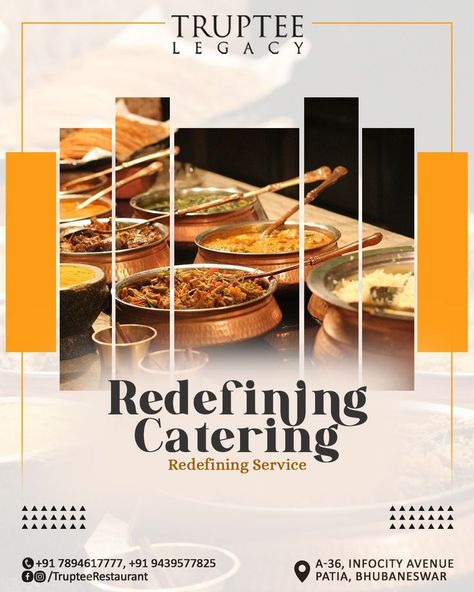 We are filling every occasion with great food and service whether it is wedding event or corporate. Head to @trupteelegacybhubaneswar Infocity Road, Patia, Bhubaneswar What are you waiting for !! Book Now Today: 📲9439577825 . #catering #specialevents #SpecialDay #wedding #birthdayparty #cateringevent #birthday #Trupteelegacy #bestcateringintown #trupteerestaurant #foodlovers #foodie #corporateevents #mybhubaneswar #bhubaneswarbuzz #cateringservice Catering Service Creative Ads, Buffet Creative Ads, Catering Services Poster, Catering Social Media Post, Food Event Poster Design, Catering Creative Ads, Event Creative Ads, Catering Poster Design, Food Event Poster