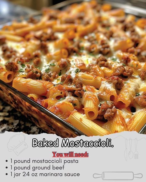 Mostaccioli Pasta, Baked Mostaccioli, Ziti Pasta, Baked Ziti, Pasta Dish, Meat Sauce, Marinara Sauce, Melted Cheese, Marinara