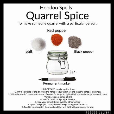 Ms Avi on Instagram: “~*~ HOODOO SPELLS: QUARREL SPICE ~*~ Reposting by request!  This spell is extremely useful for when you need someone to go after your…” Hoodoo Conjure Rootwork, Hoodoo Rootwork, Hoodoo Magic, Hoodoo Conjure, Spells Magic, Hoodoo Spells, Banishing Spell, Revenge Spells, Voodoo Hoodoo