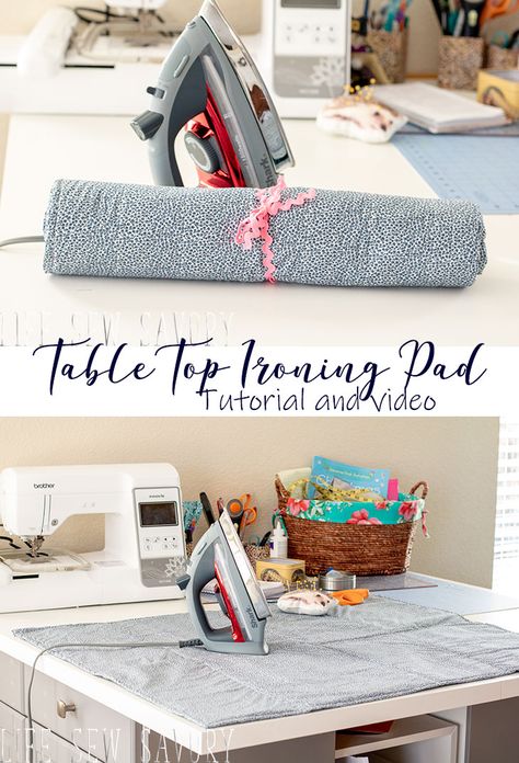 Ironing Pad for Table Top sewing tutorial and video diy from life sew savory Table Top Ironing Board Diy, Ironing Pad Table Top, Diy Ironing Mat, Diy Ironing Board Table, Sewing Machine Pad, Table Top Ideas, Diy Ironing Board, Ironing Pad, Fat Quarter Projects