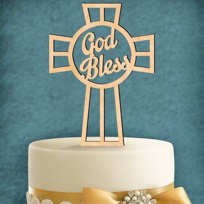 aMonogram Art Unlimited God Bless Cake Topper Color: Natural God Bless Cake Topper, God Bless Cake, Chocolate Chip Cake Recipe, Wooden Cake Topper, Skull Cake, Chocolate Chip Cake, Cake Banner Topper, Wooden Cake, Disposable Plates