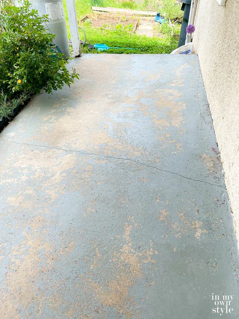 Painted Porches Concrete, Concrete Path Makeover, Concrete Steps Makeover, Tiles Kitchen Floor, Best Concrete Paint, Outdoor Concrete Floors, Painted Cement Floors, Stenciled Concrete Floor, Painted Porch Floors