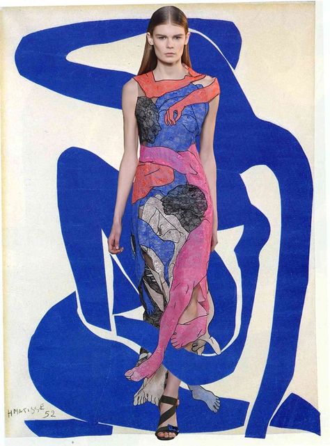 Christopher Kane A/W15 x Henri Matisse. Collage by Christos Mouchas. Expressionism Fashion, Henri Matisse Collage, Henri Matisse Self Portrait, Matisse Collage, Collage Clothes, Henri Matisse Woman With A Hat, Fauvism Henri Matisse, Matisse Blue Woman, Art Inspired Fashion