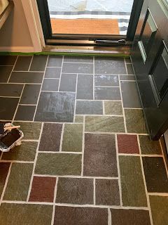 Paint Slate Tile Floor, Painting Slate Tiles, Painting Slate Tile Floors, Painting Slate, Upstate House, Painting Sheets, Men Painting, Tile Refinishing, Slate Floor