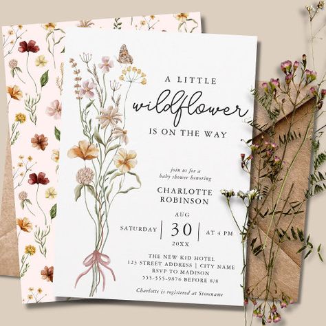 A Little Wildflower Girl Baby Shower Invitation for $2.98 - Baby Shower Invitations Wildflower Is On The Way, Bebe Shower, Wildflower Baby Shower, Theme Nature, Spring Baby Shower, Bloom Baby, Baby Shower Flowers, Fiesta Baby Shower