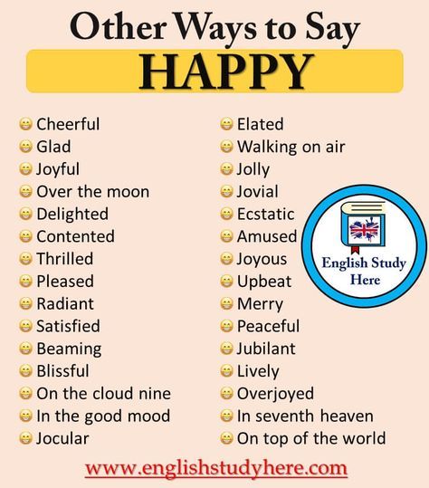 Other Ways to Say HAPPY in English – English Study Here Other Words For Happy, Words For Happy, Other Words For Said, Words For Said, Verb Phrases, Other Ways To Say, Essay Writing Skills, Conversational English, English Vocab