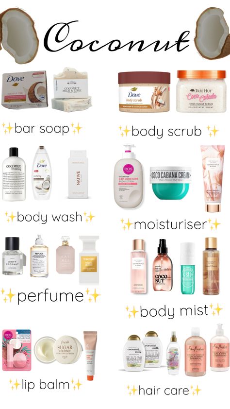 #beauty #vibes #bodycare #bodycareroutine #coconutgirl #perfume#skincareaesthetic#selfcare~itgirl#cleangirl#glow#smellgood #coconutgirlaesthetic Coconut Body Care Routine, Summer Body Care Routine, Vanilla Coconut Scent Combo, Coconut Self Care Products, Coconut Shower Products, Eos Coconut Waters Combo, Glowing Body Skin Products, Coconut Scent Combo, How To Smell Like Coconut