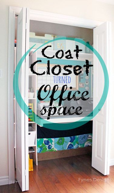 Coat Closet turned in Office Space Closet Turned Office, Craft Storage Closet, Kids Closets, Painting Laminate Furniture, Closet Storage Systems, Office Closet, Laminate Furniture, Closet Office, Storage Idea