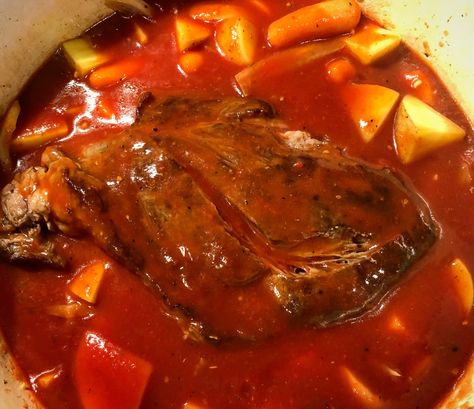 Home-Style Pot Roast with Tomato Gravy - Cupcakes and Sarcasm Top Round Roast Recipe, Chuck Roast Crock Pot Recipes, Dutch Oven Pot Roast, Pot Roast Sandwiches, Roast Gravy, Red Gravy, Pot Roast Crock Pot Recipes, Roasted Tomato Sauce, Cooking A Roast