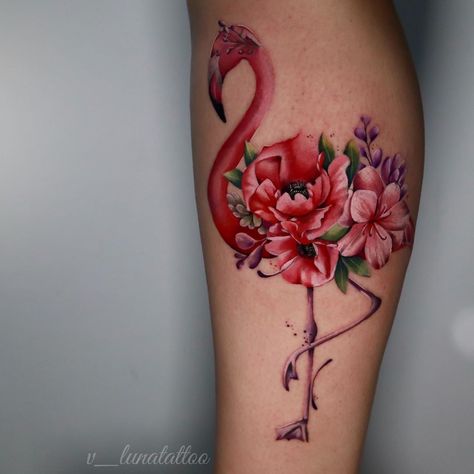 Pink Flamingos Tattoo, Watercolor Crab Tattoo, Flower Flamingo Tattoo, Mother Flamingo Tattoo, Flamingo With Flowers Tattoo, Pink Flamingo Tattoo Ideas, Flamingo Leg Tattoo, Floral Flamingo Tattoo, Flamingo Flower Tattoo