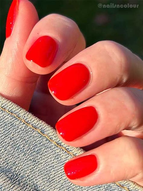 OPI Left Your Texts on Red Opi Pink Red Gel Polish, Opi Coral Red Nail Polish, Bright Red Opi Gel Polish, Cherry Jello Nails, I Eat Mainly Lobster Opi, Opi Left Your Text On Red, Opi Orange Red Nail Polish, Opi Reds Comparison, Red Orange Pedicure