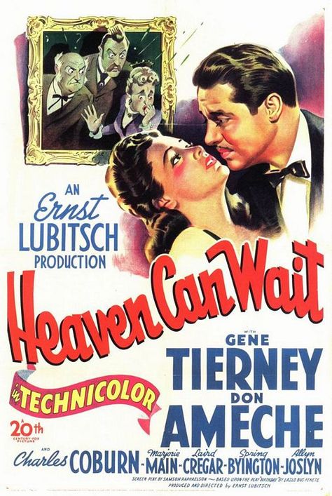 Don Ameche, Heaven Can Wait, Gene Tierney, Maureen O'hara, Film Vintage, Fox Pictures, Classic Movie Posters, After Life, 20th Century Fox