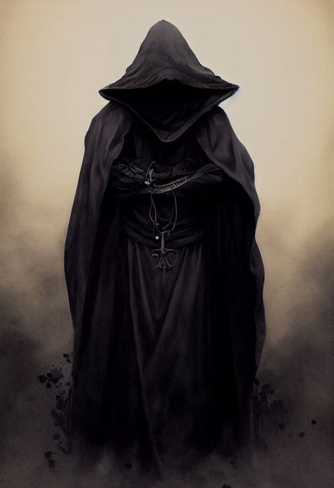 Mysterious Cloaked Figure Art, Dark Hooded Character, Hooded Figure Fantasy Art, Dnd Cultist Art, Mysterious Hooded Figure Art, Cloaked Figure Fantasy Art, Cultist Rpg, Hooded Figure Aesthetic, Cultist Fantasy Art