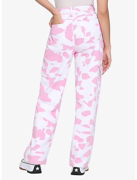 Pink And White Cow Print Pants, Pink Cow Print Clothes, Pink Cow Costume, Jeans With Chains, Embroidered Mom Jeans, Pink Cow Print, Cow Outfits, Moo Cow, Cowgirl Costume