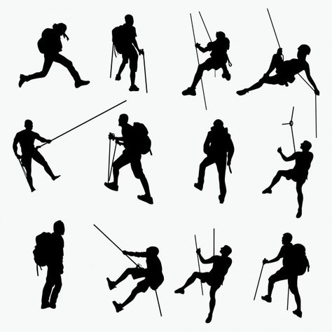 Climbing silhouettes | Premium Vector #Freepik #vector #man #sport #mountain #person Person Climbing Mountain Drawing, Mountain Person, People Climbing, Climbing Design, Climbing Girl, Backpack Art, Zestaw Ikon, Kids Climbing, Extreme Adventure