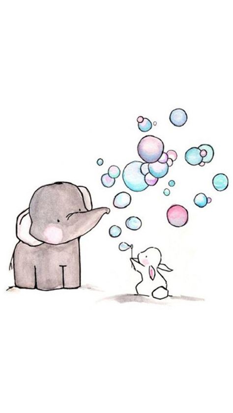 Bunny baby elephant blowing bubbles 심플한 그림, Arte Doodle, Baby Elefant, Elephant Drawing, Art Mignon, Blowing Bubbles, An Elephant, Baby Art, Baby Elephant