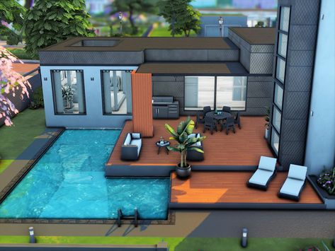 Sims 3 Backyard Ideas, Backyard Sims 4 Ideas, Sims 4 House With Pool, Sims4 Backyard Ideas, Casa No The Sims, The Sims 4 Pool Ideas, Sims Pool Ideas, Casas No The Sims 4, Sims4 Ps4