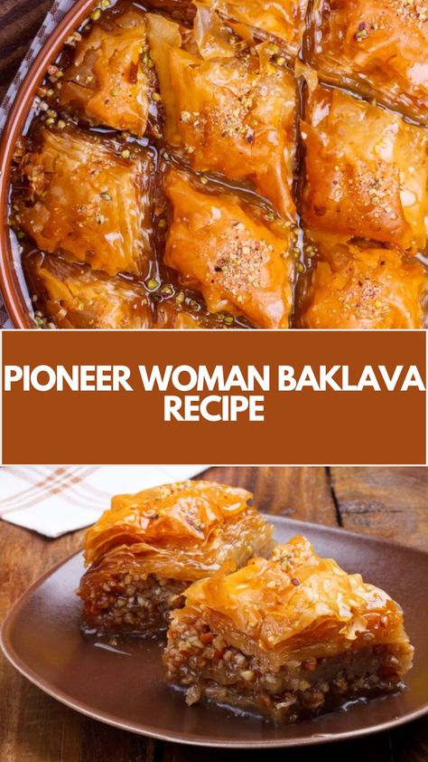 Pioneer Woman’s Baklava is made with phyllo dough, nuts, cinnamon, butter, honey, water, sugar, and vanilla extract resulting in a sweet dessert that takes an hour to prepare! Baklava With Honey, Recipes Using Dried Peaches, Baklava Puff Pastry Rolls, Pecan Baklava Recipe, Pioneer Woman Baklava Recipe, Desserts Made With Phyllo Dough, Pioneer Woman Recipes Desserts Cookies, Easy Baklava Recipe Phyllo Dough, Dessert Appetizer Recipes