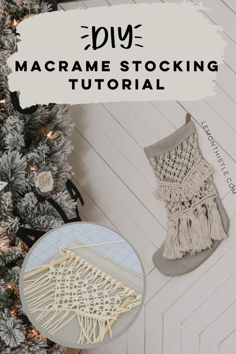 Diy Macrame Garlic Stocking, Macrame Stocking Tutorial, Macrame Stocking Diy, Macrame Christmas Stocking Diy, Knot Christmas Stocking Pattern, Macrame Stocking, Macrame Christmas Stocking, Macrame Stocking Ornament, Macrame Christmas Tree Ornaments Tutoral