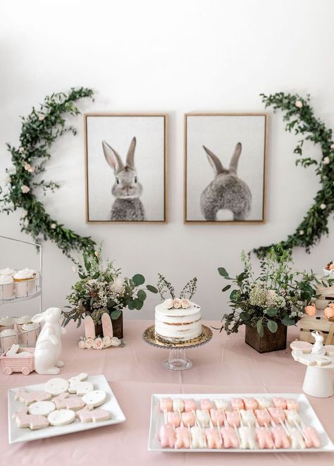 Some Bunny Birthday Party, Bunny Centerpieces Birthday Parties, Bunny Party Ideas Birthdays, Some Bunny Party, Rabbit Party Ideas Bunny Birthday, Little Bunny Baby Shower Ideas, Bunny Birthday Ideas, Bunny Decorations Party Ideas, Easter Themed Baby Shower Ideas